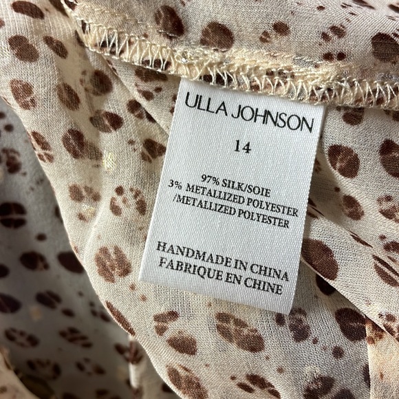 Ulla Johnson Beige Sheer Blouse with Hints of Gold Size 14 - Leopard Ikat Dot - Picture 5 of 5